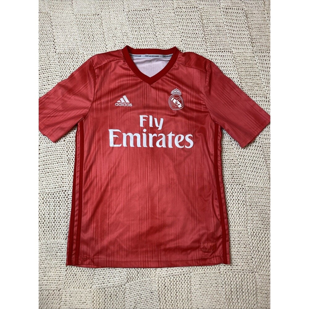 Adidas Parley Real Madrid Youth XL Fly Emirates Red Soccer Jersey 2018-2019